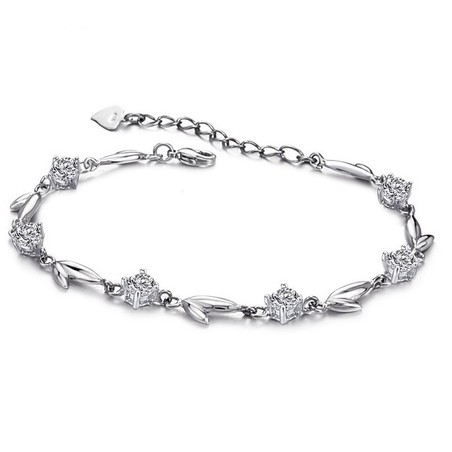 Well-known for Its Fine Quality Female Leaf Shape Platinum Plating Titanium Bracelet With Rhinestone
