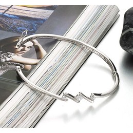 Quality and Quantity Assured Female Allergy Free Platinum Plating Titanium Bangle With Rhinestone