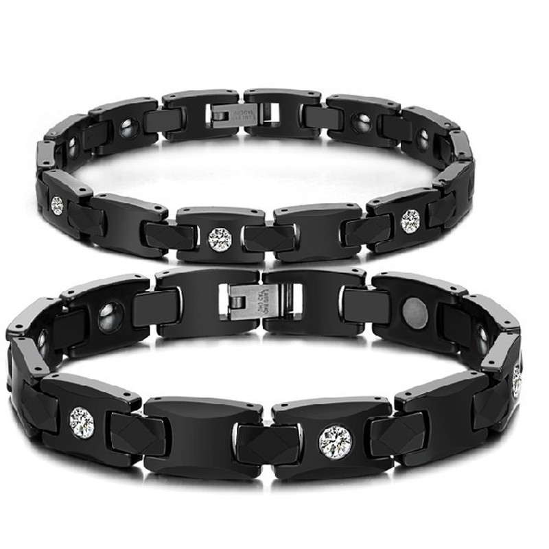 Well-known for Its Fine Quality Black Tungsten Ceramic Bangle For Lovers With Rhinestone