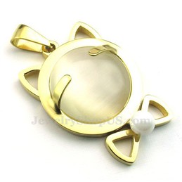 Gold Titanium Cats Eye Pendant Necklace (Free Chain)