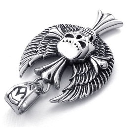 Titanium Wings Skull Cross Pendant Necklace (Free Chain)