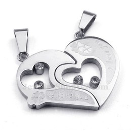 Sliver Titanium Couples Hearts Pendant Necklace (Free Chain)(One Pair)