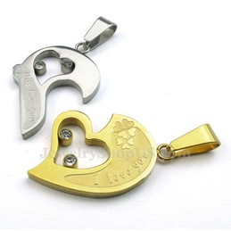  Fashion Kiss Puzzle Titanium Couples Pendant Necklace Love Gift (Free Chain)(One Pair)