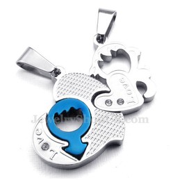 Titanium Couples Two Hearts Pendant Necklace (Free Chain)(One Pair)