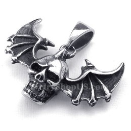 Wings Titanium Skull Pendant Necklace (Free Chain)