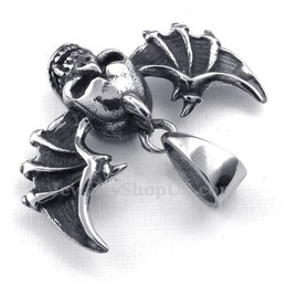 Wings Titanium Skull Pendant Necklace (Free Chain)