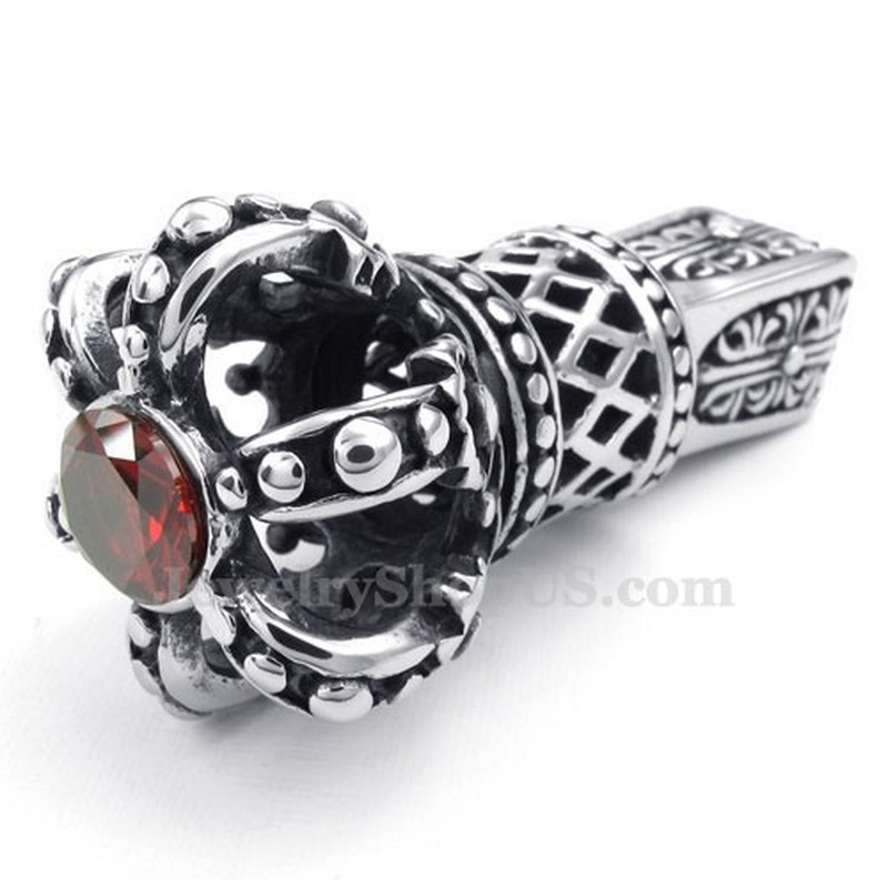 Red Zircon Titanium Imperial Crown Pendant Necklace (Free Chain)