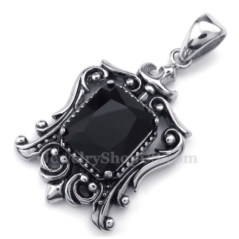 Black Zircon Titanium Pendant Necklace (Free Chain)