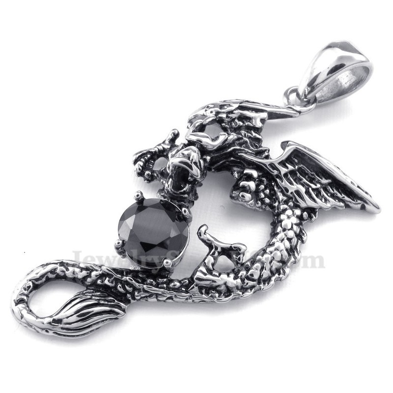 Black Zircon Titanium Pterosaur Pendant Necklace (Free Chain)
