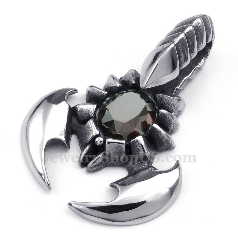 Red Zircon Titanium Scorpion Pendant Necklace (Free Chain)