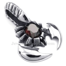 Red Zircon Titanium Scorpion Pendant Necklace (Free Chain)