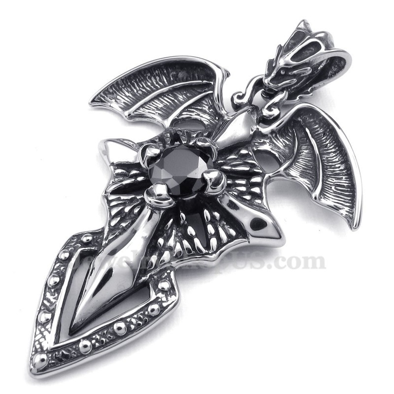 Black Zircon Titanium Pterosaur Pendant Necklace (Free Chain)