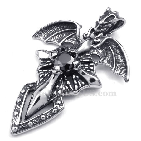 Black Zircon Titanium Pterosaur Pendant Necklace (Free Chain)
