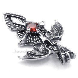 Red Zircon Titanium Pterosaur Pendant Necklace (Free Chain)