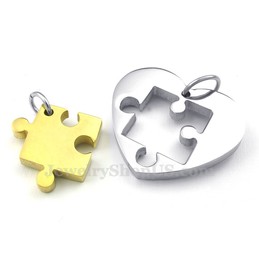 Gold Couples Titanium Hearts Pendant Necklace (Free Chain)(One Pair)