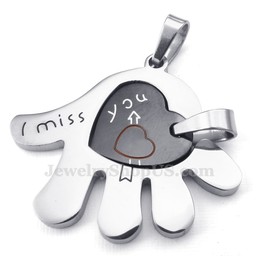 Titanium Couples Hand Hearts Pendant Necklace (Free Chain)(One Pair)