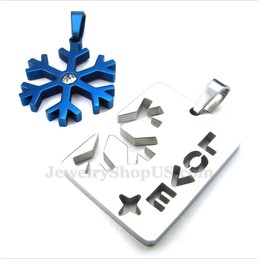 Titanium Couples Blue Snowflake Pendant Necklace (Free Chain)(One Pair)