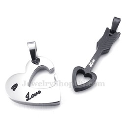 Titanium Black Cupid Arrow Hearts Couples Pendant Necklace (Free Chain)(One Pair)
