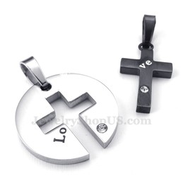 Titanium Black Cross Couples Pendant Necklace (Free Chain)(One Pair)