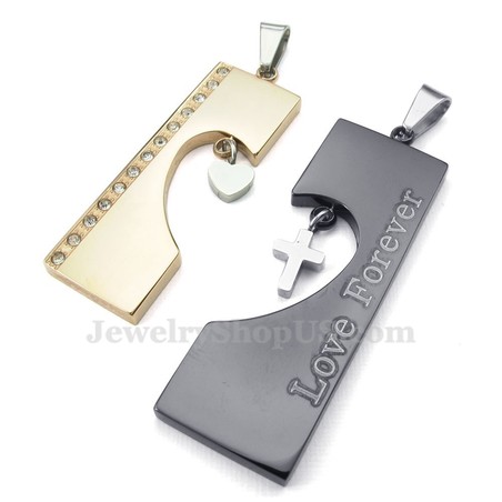 Double Color Titanium Hearts Couples Pendant Necklace (Free Chain)(One Pair)