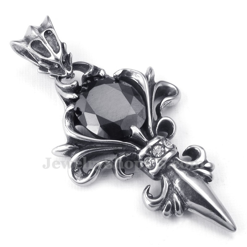Black Zircon Titanium Pendant Necklace (Free Chain)