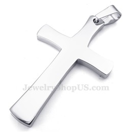 Silver Color Titanium Cross Pendant Necklace (Free Chain)