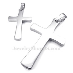 Silver Titanium Cross Couples Pendant Necklace (Free Chain)(One Pair)