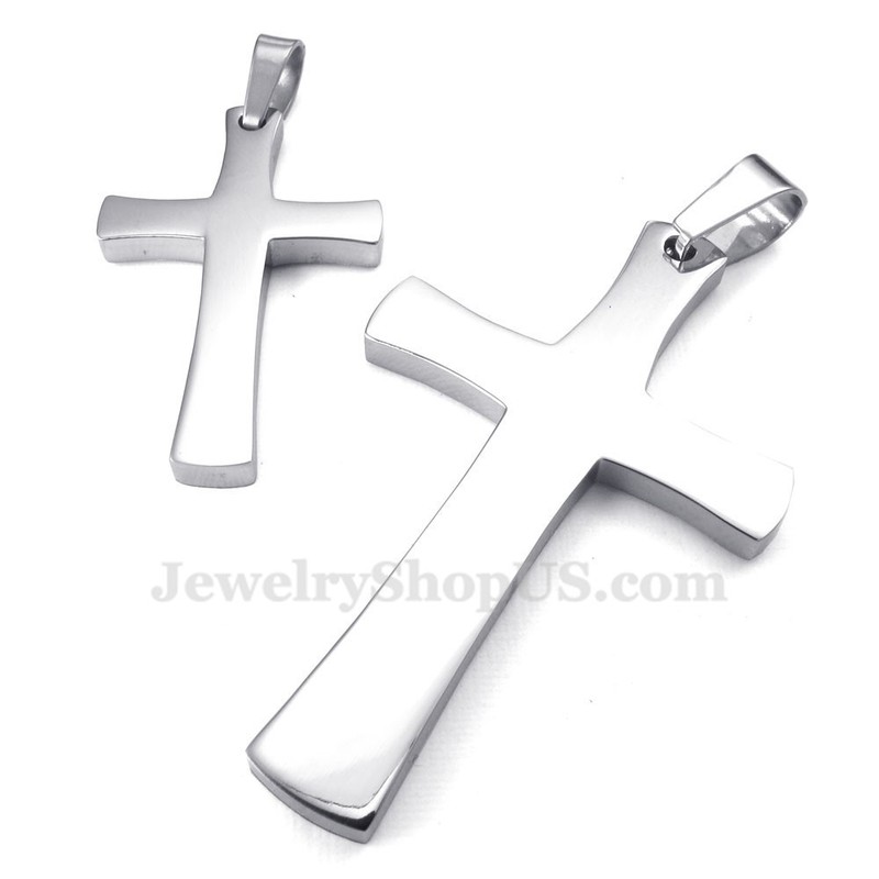 Silver Titanium Cross Couples Pendant Necklace (Free Chain)(One Pair)