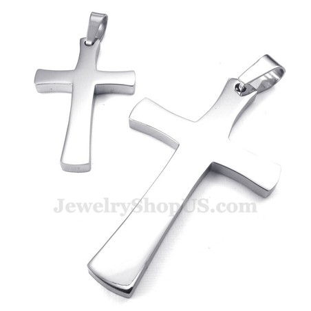 Silver Titanium Cross Couples Pendant Necklace (Free Chain)(One Pair)