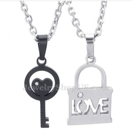 Titanium Black Key Couples Pendant Necklace (Free Chain)(One Pair)