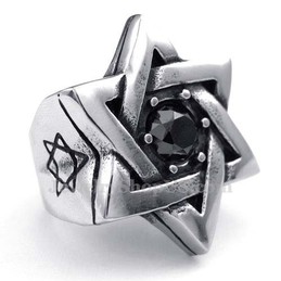 Titanium Lucky Star Ring with Black Zircon