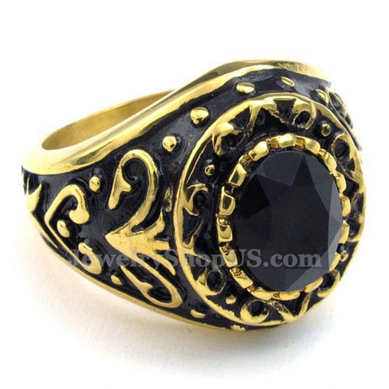 Gold Titanium Ring with Black Zircon