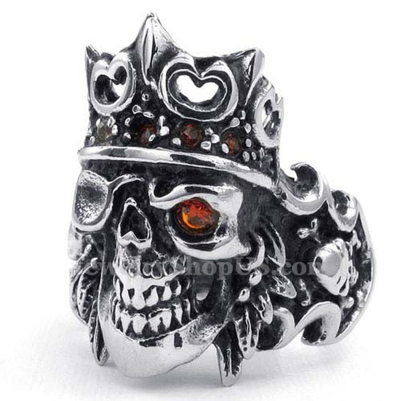 Titanium Imperial Crown Skull Ring with Red Zircon