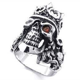 Titanium Imperial Crown Skull Ring with Red Zircon