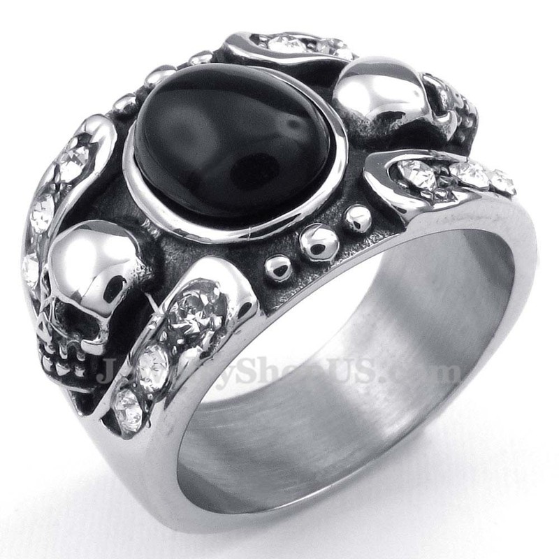 Titanium Agate Inlaid Skull Ring
