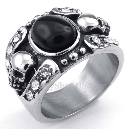Titanium Agate Inlaid Skull Ring