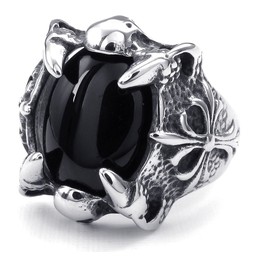 Titanium Black Agate Inlaid Ring