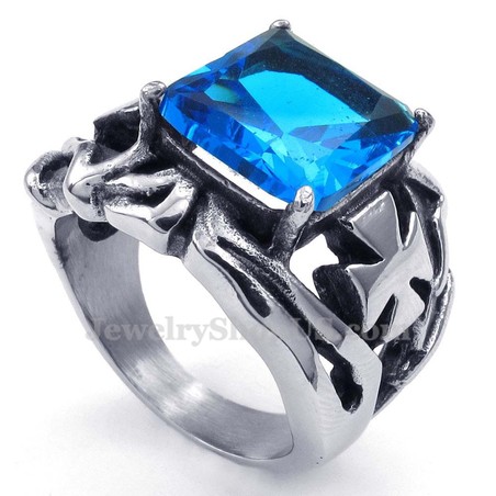 Titanium Ring with Blue Ornamental Stone