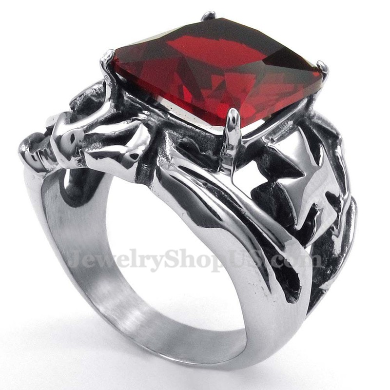 Titanium Ring with Red Ornamental Stone