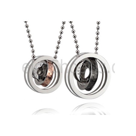 Titanium Black and Rose Gold Rings Lovers Pendants with Free Chains C491