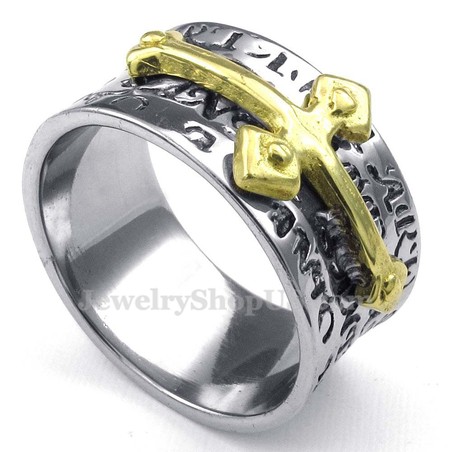 Titanium Gold Cross Ring