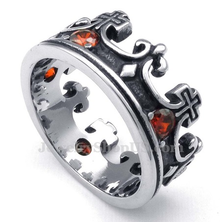 Titanium Imperial Crown Ring with Red Zircon