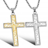 Titanium Gold and Silver Hollow Cross Lovers Pendants and Free Chains C709