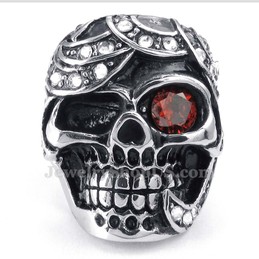 Red Zircon Titanium Skull Ring