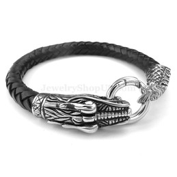 Black Hand Woven Titanium Buckle Leather Bracelets for Sales