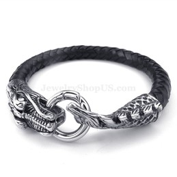 Black Hand Woven Titanium Buckle Leather Bracelets for Sales