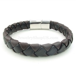 Cheap Hand Woven Brown Color Titanium Buckle Leather Bracelets