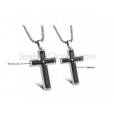 Titanium Inlay Cross Lovers Pendants with Rhinestones and Free Chains 116