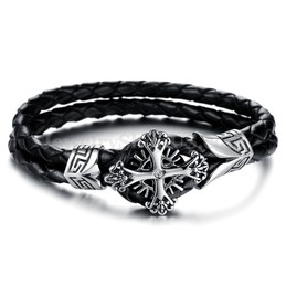 Men's Personalized Knit Titanium Leather Bracelet C869