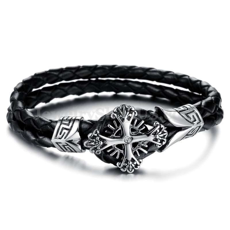Men's Personalized Knit Titanium Leather Bracelet C869